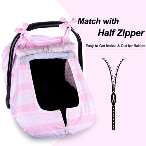 FIOBEE Baby Car Seat Cover, Car Seat Covers for Babies Infant Car Seat Canopy with Breathable Mesh Window Waterproof Carseat Cover for Babies Boy Girl 4 Seasons