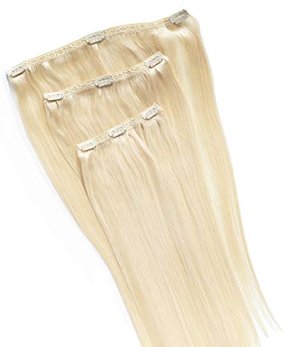 Clip in Extensions Echthaar Remy, für komplette Haar-verlängerung, 3 Tressen, haarlänge 50cm (Beach Blond) super leichte Selbsteinarbeitung HOH HairOverHeel DIY