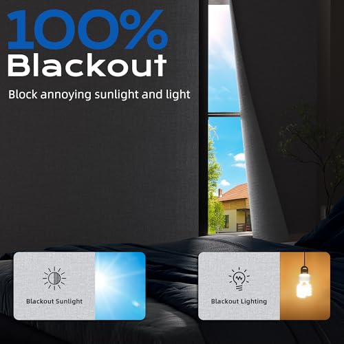 Image of Linen Blackout Curtains for Bedroom, 39 inch x 58 inch Portable Black Out Blinds with 20 Sets Hooks & Loops Strips for 100% Blackout Window Film, Temporary Black-Out Shades for Windows Cover Travel RV- Gray