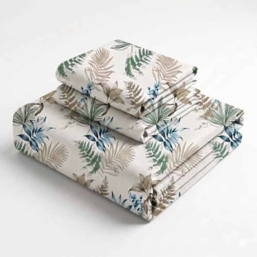 Image of BSB HOME 240 TC Cotton Double Bedsheet with 2 Pillow Covers, Soft & Breathable Bed Sheet for Double Bed, Fade & Wrinkle Resistant, Floral Print, 90 x 100 Inches (228 x 254 cm) - Earthy Eucalyptus