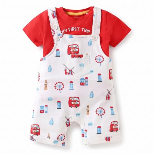 Image of Krishn Cotton Printed Dungaree Set | Kids Dress for Baby Boys and Baby Girls