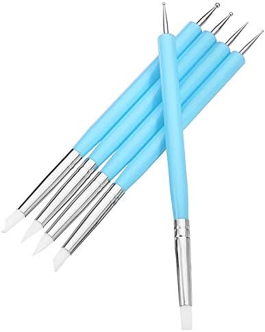 5 pcs/Set Soft Pottery Clay Tool Silicone & Stainless Steel Two Head Sculpting Polymer Modelling Shaper Art Tools Blue