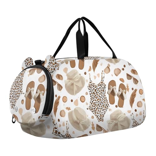 Duffle Bag for Boys or Girls with Shoes Compartment, Leopard Print Swimsuit Sports Travel Bag Overnight