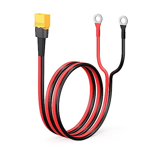 ELFCULB XT60 to O Ring Terminal Cable, 12AWG XT60 Male to O Ring Connector Cable with Tinned Pure Wire for RC Battery Solar Portable Power Power Station and Solar Panel(2FT)