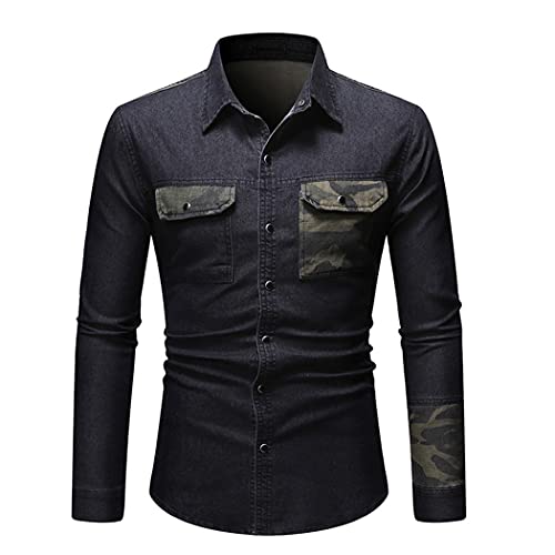 Chemise en jean homme 3XL manches longues pour look urbain noir