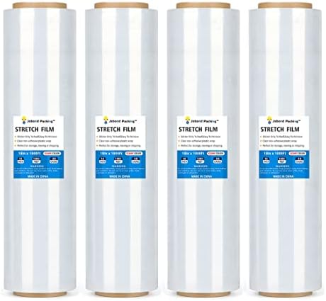 Akudy Stretch Film 18"X1000 Feet, 80 Gauge,Clear Stretch Wrap for Moving/Pallet Heavy Duty Shrink Film（4 Pack)