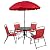 EMMA + OLIVER 6 Piece Red Patio Garden Set with Table, Umbrella and 4 Folding Chairs