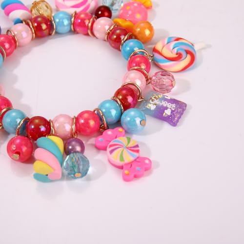 Colorful Candy Beaded Bracelets for Women Fun Novelty Sweet Candy Lollipop Marshmallow Cake Pendant Elastic Stretch Bracelet Kawaii Cute Friendship Party Bangle Wrist Jewelry3
