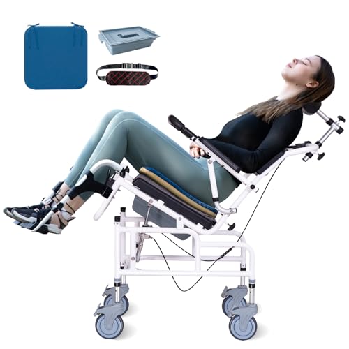 Juiwere Reclining Shower Chair, Medical Shower Chair with Arms and Back Hospital Toilet Chair, Potty Chair for Adults Bathroom Wheelchairs with Soft Seat Cushions and Safety Belts