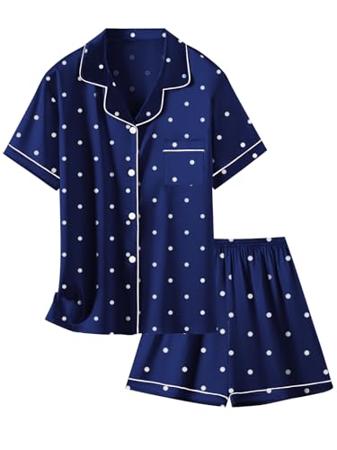 Image of Schbbbta Girls Womens Pajamas, Satin Silky Pjs Set Kids 2Pcs Button-Down Nightwear Sleepwear Gift for Mommy and me