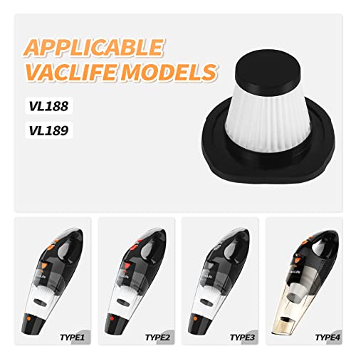 VacLife Handheld Vacuum Filter 4 PACK (VL188,VL189)