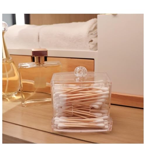 Image of Cotton Pad Container | Cotton Buds Dispenser | Cotton Swabs Holder | Square Bathroom Jar Clear Organizer | Bathroom Storage Organizer | Cosmetics /Makeup Storage Box (Pack of 1)