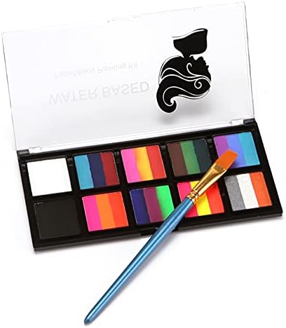 TOUFA Water Activated Face Paint, Professional Face & Body Painting Kit 10 Colors Rainbow Water Activated Paints Split Cakes Palette Makeup Cosplay Facepaints with Brush Safe & Non-Toxic