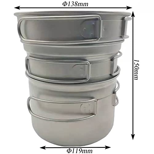 Rison-Titanium Camping Cooking Set Ultralight Pot Pan Mess Kit Set With Mesh Bag For Camping Hiking Fishing Picnic Outdoor Home Cookware With Handle Sport Set-2.25L #TOP5