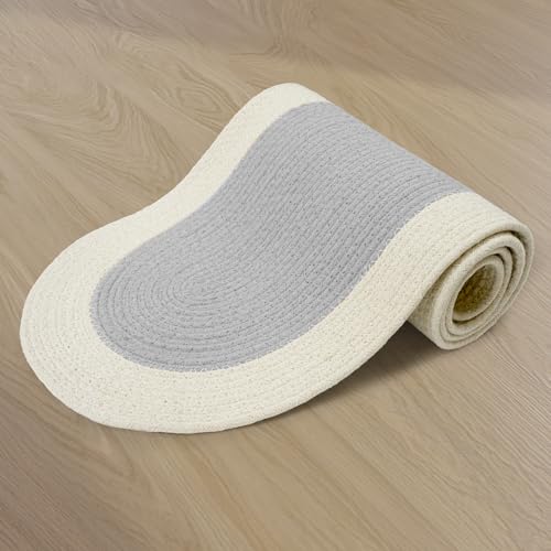 Image of Encasa XO Table Runner for 4 Seater | Handmade Ribbed Style Cotton | 30x137 cm | Light Grey & Off White | for Dining & Center Table