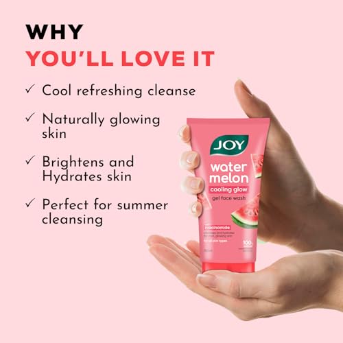 Image of Joy Watermelon Cooling Glow Gel Face Wash with Niacinamide & Glycerine | Hydrating Daily Facial Cleanser for Glowing Skin | Removes Dirt, Oil & Impurities | For All Skin Types | 150ml
