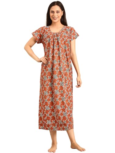 Image of Rupa Jon Aishwarya Women Full Length Printed Nighty in Premium Cotton Blend Fabric, Night Dress, Maxi Nighty for Comfortable Everyday Wear, Free Size
