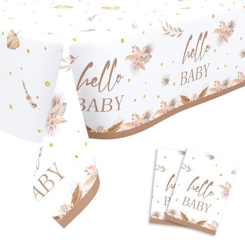 Dewocke Paquete de 2 manteles rectangulares de plástico para baby shower, color marrón dorado, impermeable, mantel decorativo para cumpleaños de bebé, baby showers, fiestas de celebración de recién