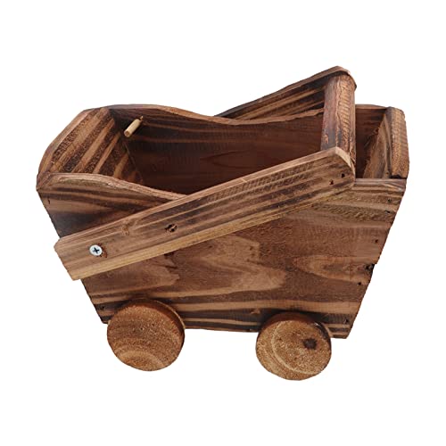 Wooden Cart Flower Pot, Small Succulent Planter Cute Wagon Plant Pot with Drainage,Creative Garden Planters for Indoor Outdoor Home Office Desk Decor Gifts