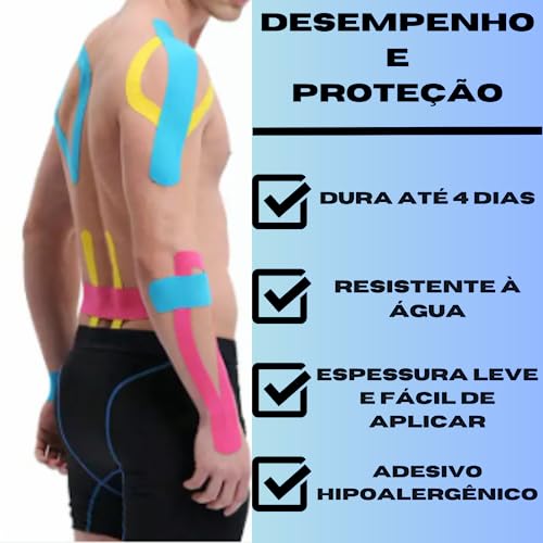 Kit 03 Fita Kinesio Tape Bandagem Adesiva Elástica Funcional Muscular Fisoterapia Faixa Cinesiológic