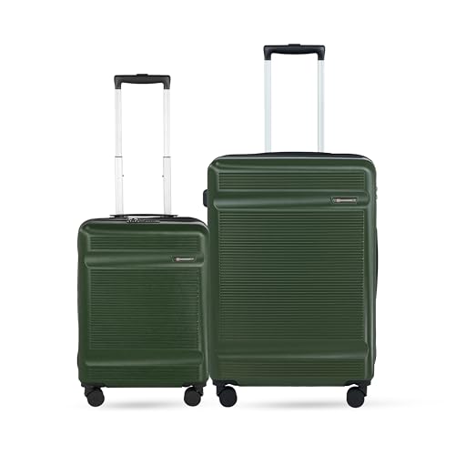 Image of SWISS MILITARY Pascal Hard Trolley Luggage Set of 2 (Cabin 55CM, Medium 68CM) PC Suitcases Anti-Theft Zippers with 3-Dial Combination Lock, 360 Spinner Wheel, Wet Pocket & Aluminium Handle Olive