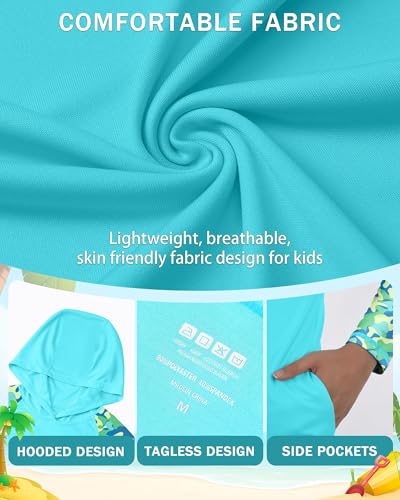 Image of Boys Rash Guard Swim Hoodie, Kids Long Sleeve Sun Fishing Shirts