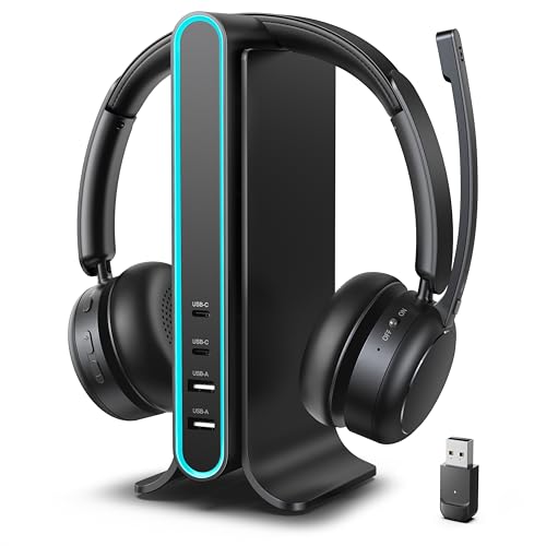 Bluetooth-Headset, Kabelloses Headset mit Mikrofon, Qualcomm Chipeset Dongle, V5.4-Headsets mit Mikrofon für die Arbeit, drahtlose Lärmdämpfungskopfhörer beschäftigt/stumm Licht für PC Computer Büro