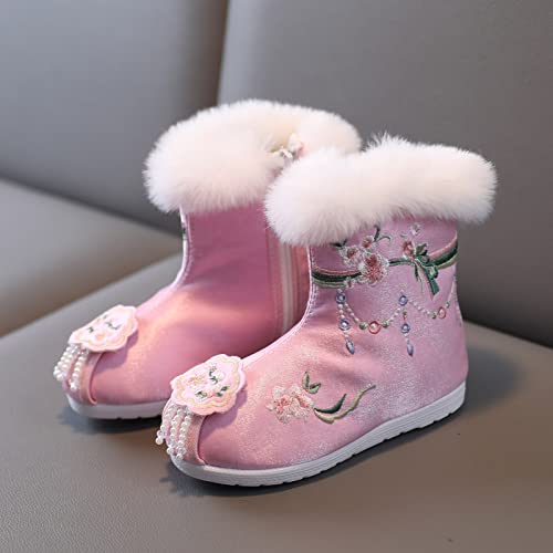 sfdgfhyf House Shoes for Unisex Little Kid Cotton Boots For Girl Winter Vintage Embroidered Cloth Boots Plush Inside Of3
