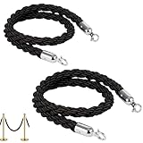 eupdd 2 Stück Absperrkordel Schwarz: 1.5m Absperrseil mit haken set schwarz, Absperrkordel mit haken für Hotels, Clubs, Banken, Kordel für Warteschlangen, Absperrung für Personen Personenleitsystem