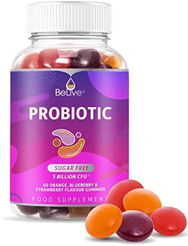 BeLive Probiotic Gummies - Probiotics with 5 Billion CFUs for Digestive Health, Men, Women & Kids - for Immune Support, Sugar Free & Vegan | 60 Ct – Blueberry, Strawberry & Orange