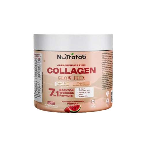 Japanese Marine Collagen Peptides Powder Type I, II & III | Supports Skin, Hair, Nails & Joint Health | 7-in-1 Beauty Formula with Hyaluronic Acid | Strawberry Watermelon Flavour | 250g