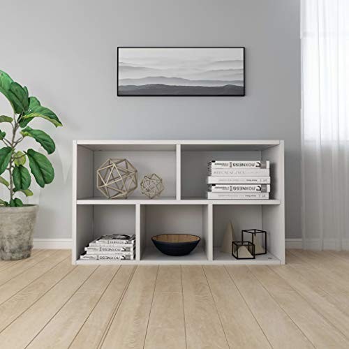 Firbnus Bookcase With 5 Compartments White 19.7"X9.8"X31.5" Engineered Wood Classic Bookshelf Living Room Versatile Storage Organizer Shelf Plant Display Rack Home Office Kitchen #TOP6