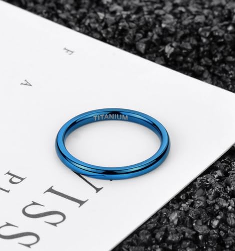 TIGRADE 2mm 4mm Blue Titanium Ring Plain Dome High Polished Wedding Band Comfort Fit for Women Men Size 3.5-133