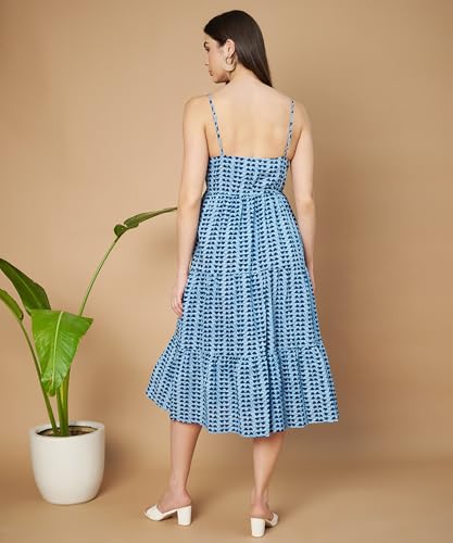Image of COTLAND Fashions Breathable Cotton Printed A-Line Midi Dress for Women