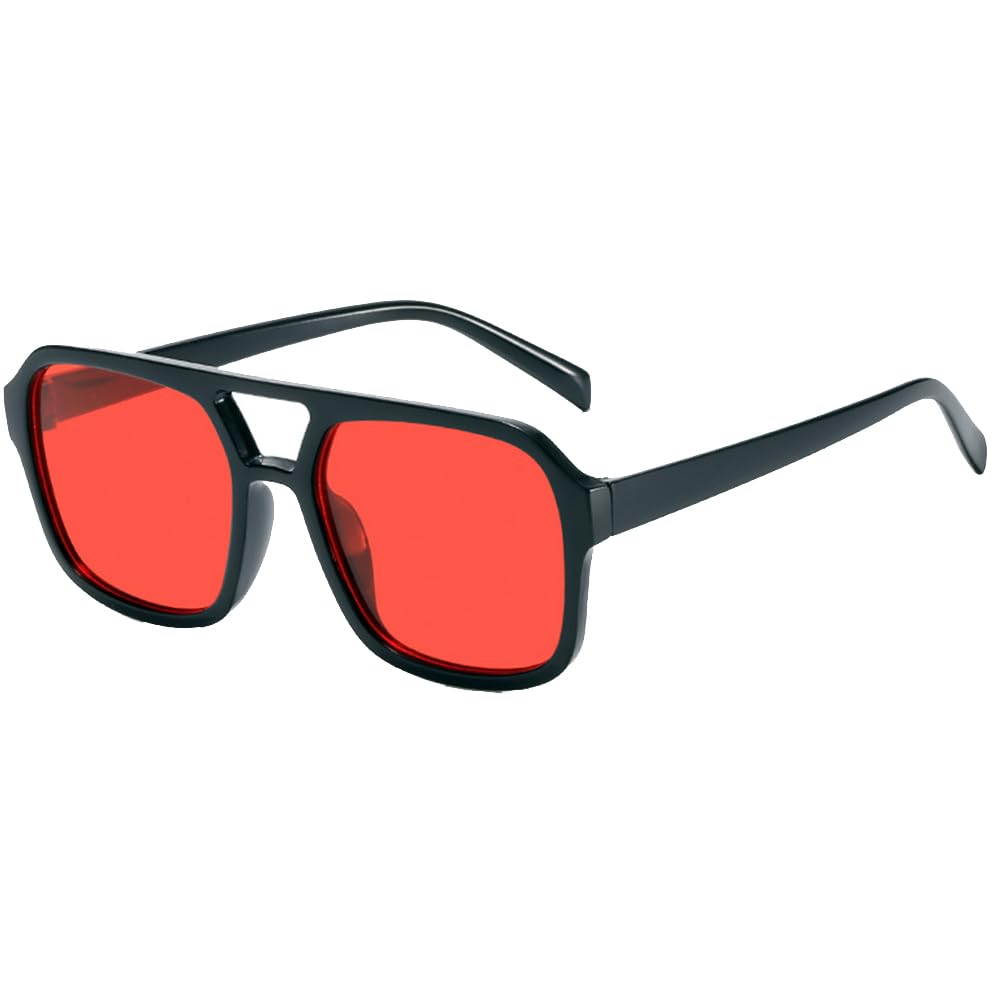 colored double beam sunglasses unisex square sunglasses UV380 UV resistant glasses black frame red