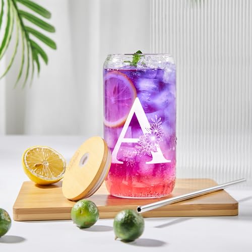 Initial-Glass-Cup-16oz-Monogrammed-Gifts-for-Women-Glass-Can-Cup-wBamboo-Lid-StrawPersonalized-Valentines-Mother-Day-Birthday-Gifts-for-Women-Mom-Wife-Girlfriend-Sister-Friends-A