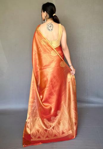 Image of SWORNOF Gold-Toned Woven Design Silk Zari Tissue Saree | Saree for Women | Soft and Skin Friendly