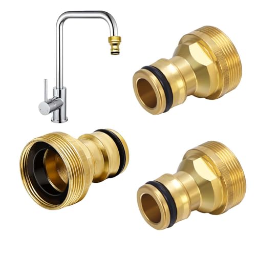 Adaptador Manguera Grifo,3 PCS Adaptador Grifo Cocina Manguera 22 mm Hembra 24 mm Macho Conector de Manguera de Latón Universal Boquilla de Manguera de Rosca Macho para Jardín Baño Cocinagoteo