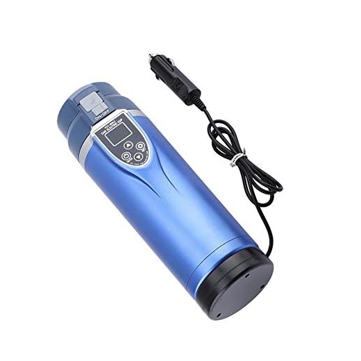 Caldera Eléctrica Multifunción Acero Inoxidable Tetera de Viaje Taza portátil de Agua Caliente Taza de Calefacción del Coche Para Acampar (DC12V / 24V)(Blue)