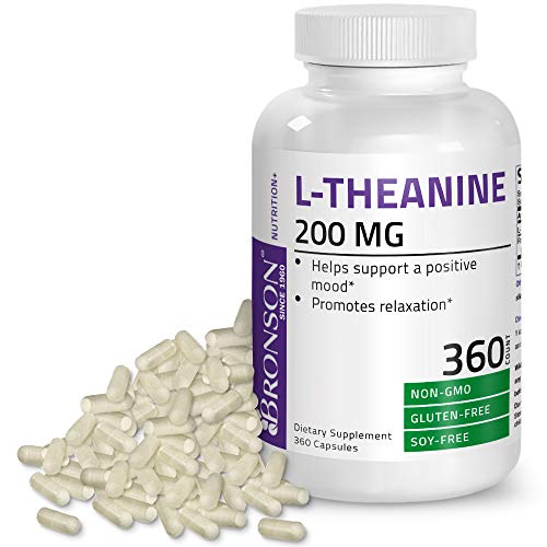 L-Theanine 200mg (Double-Strength) with Passion Flower Herb - Reducing Stress and Promoting Relaxation Without Sedation - Non GMO, 360 Capsules