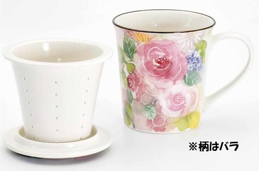 Amazon.co.jp: セラミック藍 花あわせ 蓋付マグカップ（茶漉し付