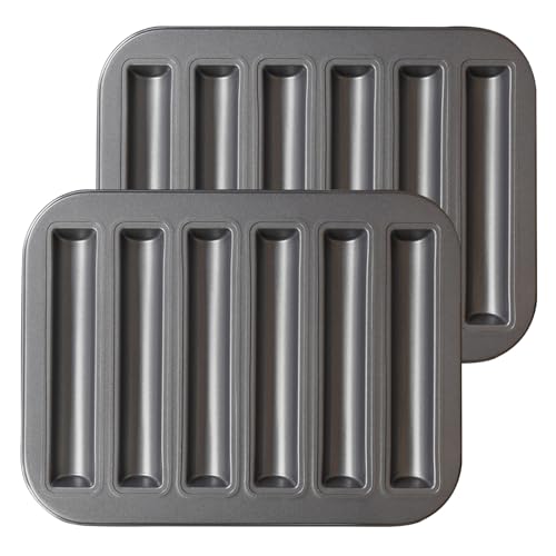 Sinsanye Financiers - Juego de 2 moldes para hornear con 6 agujeros, antiadherente, para minibar, barra de cereales y pan, 25,9 x 19,8 cm (gris negro)