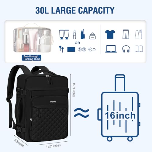 MOSISO Travel Backpack for Women Men, 15-15.6 inch Rhombus Quilted Laptop Backpack Flight Approved with Packing Cubes, 16 inch Carry on Daypack with USB Port for College Work Business, Black by MOSISO - Image 3