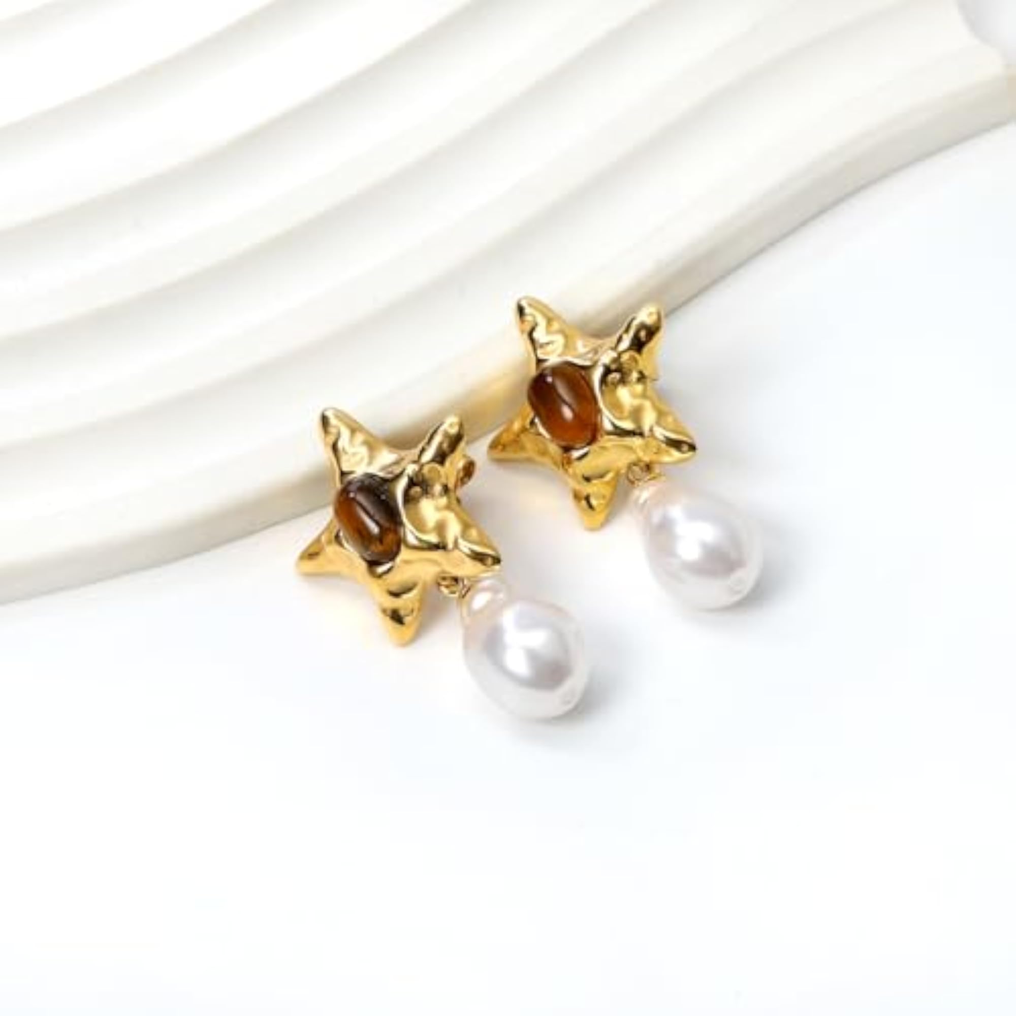 18K Gold Plated Star Drop Dangle Earrings for Women