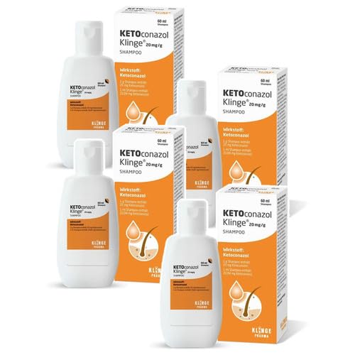 Ketoconazol Klinge Shampoo, Behandlung und Vorbeugung von Kopfschuppen und seborrhoischer Dermatitis, wirksam gegen Juckreiz, Mit Dexpanthenol als pflegendem Hilfsstoff, dauerhaft anwendbar. 4x 60ml