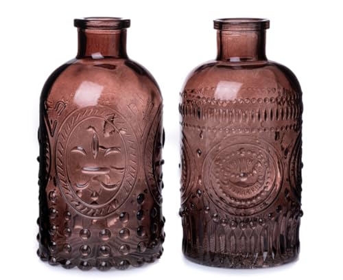 Glasvase Ornament, Vase braun H:12 cm (2er Set) - Flaschenvase zur...
