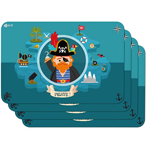 Venilia Set de table pirate, 45 x 30 cm, 4 pcs, antidérapant résiste à la chaleur et fait, Polypropylène, 59113