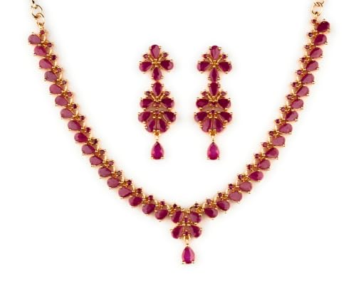 Image of Sasitrends Micro Gold Plated American Diamond Ruby stone Studded Jewellery Set