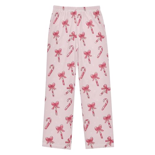 Pajama Bottoms, Pink Candy Cane Bows Pajamas Pant Sleep Long Pants Lounge Wear Sleepwear Soft Pjs