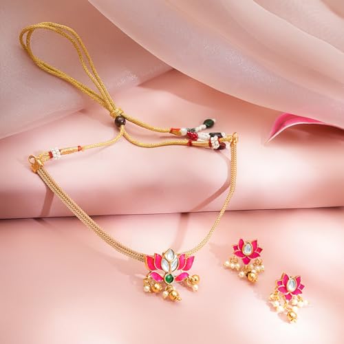 Image of Rubans Necklace Set Gold Plated Traditional Stylish Jewellery Gift for Women & Girls